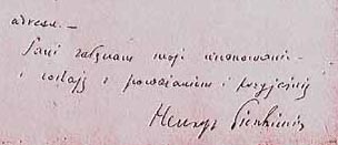 Fragment listu Henryka Sienkiewicza ze zbiorw Archiwum PAN w Poznaniu
